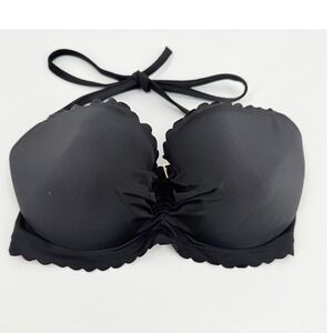 Victoria's Secret Bikini Top The Getaway Halter Modern Womens 32DD Black Scallop
